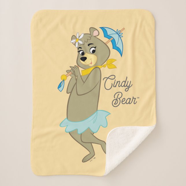 Cindy Bear Holding Parasol Sherpa Blanket (Front)