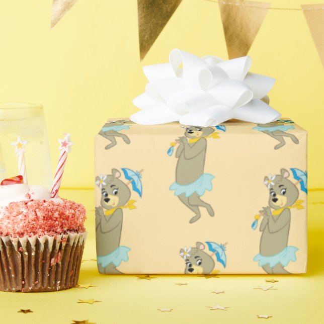 Cindy Bear Holding Parasol Wrapping Paper (Birthday Party)