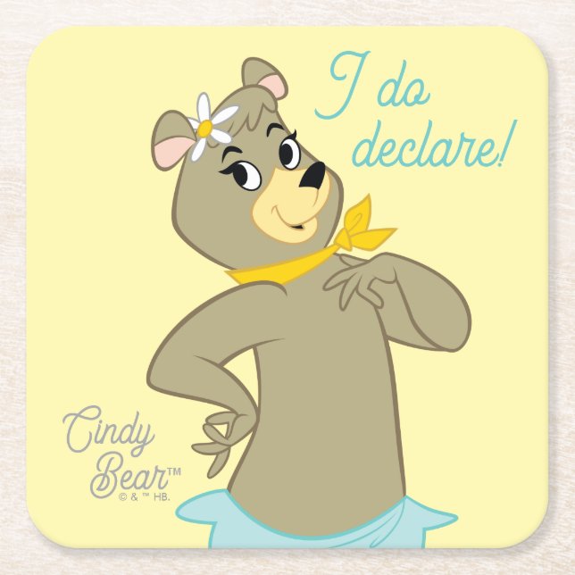 Cindy Bear Playful Pose Square Paper Coaster (Front)