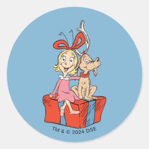 Cindy Lou Who and Max on a Present Classic Round Sticker