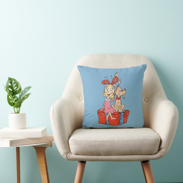 Cindy Lou Who and Max on a Present Throw Pillow (Chair)