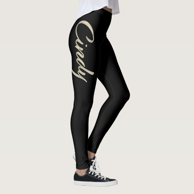 Cindy white gold Handwriting trousers Leggings (Right)