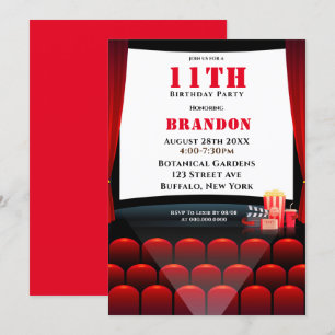 Cinéma 11e anniversaire fêtes Invitations