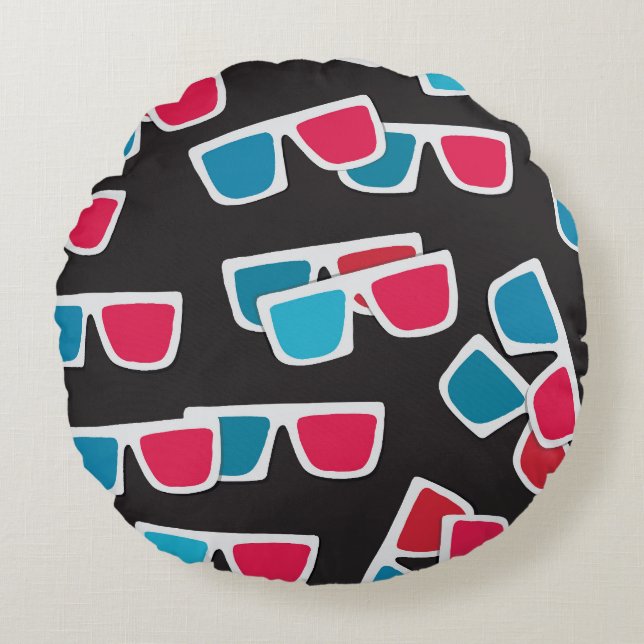 Cinema 3D Glasses: Seamless Pattern Round Pillow (Front)