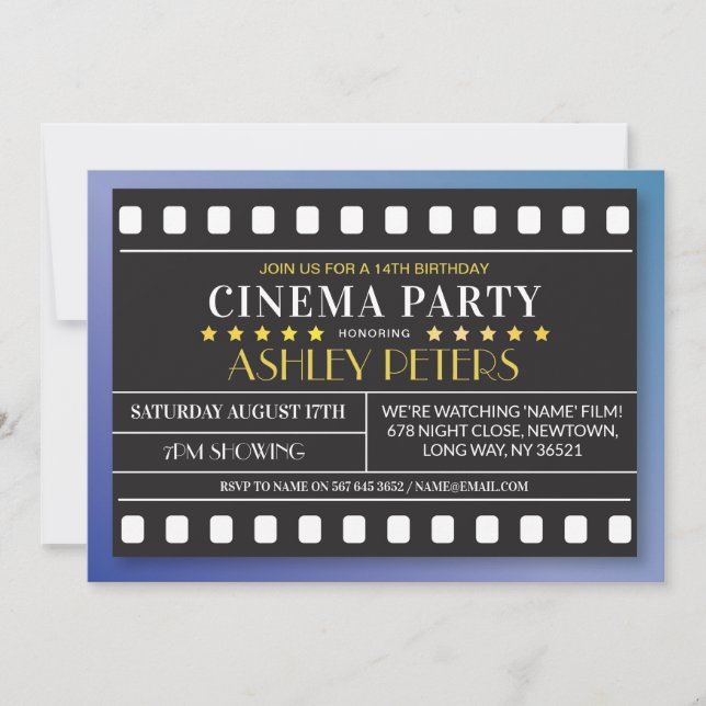 Cinema Birthday Party Any Age Theatre Film Invite (Front)