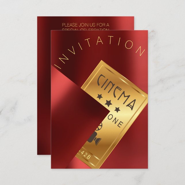 Cinema Film Festival Event Metal Red Ruby Gold Invitation (Front/Back)