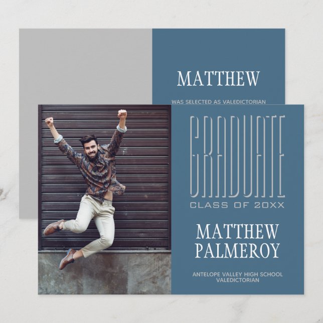 Cinéma Letting Photo Turquoise Graduate Faire-part (Devant / Derrière)