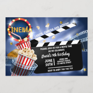 Cinema Movie Time Boy Birthday Popcorn Invitation