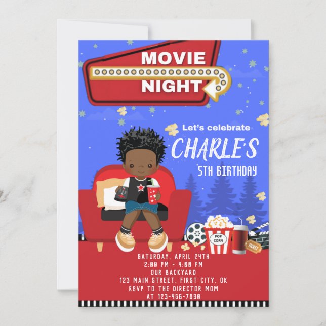 Cinéma Nuit 2 Anniversaire Carte d'invitation (Devant)