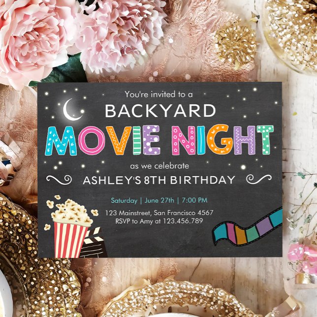 Cinéma Nuit Anniversaire Invitation Sous les étoil (Créateur téléchargé)