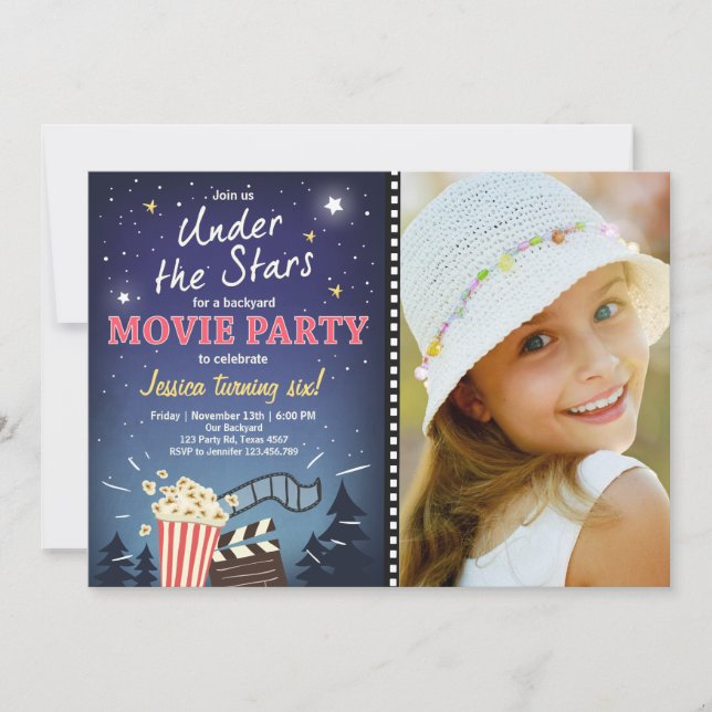 Cinéma Nuit Anniversaire Invitation Sous les étoil (Devant)