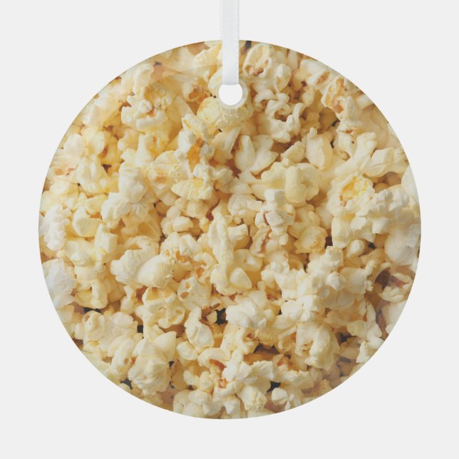 Cinema Popcorn Full Background. Glass Ornament (Front)