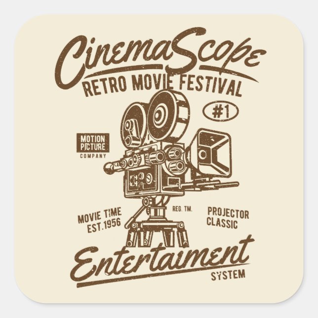 Cinema Scope Classic Retro Hollywood Camera Hollyw Square Sticker (Front)