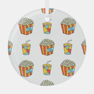 Cinema Snacks: Vintage Doodle Pattern Glass Ornament