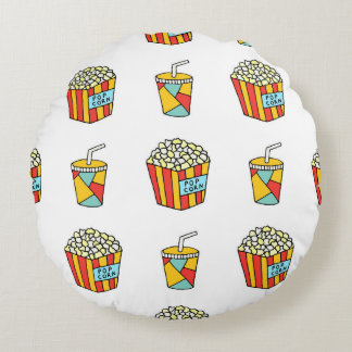 Cinema Snacks: Vintage Doodle Pattern Round Pillow