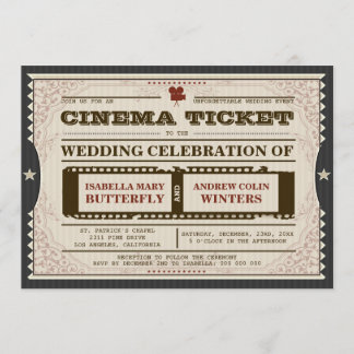 Cinema Ticket - Wedding Invitation on Grey