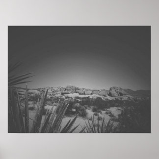 Cinematic Black and White Joshua Tree Boulders Poster
