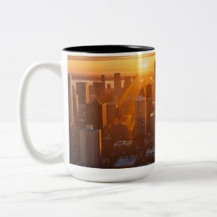 Cinematic Skyline at Golden Hour – Modern Urban De Two-Tone Coffee Mug