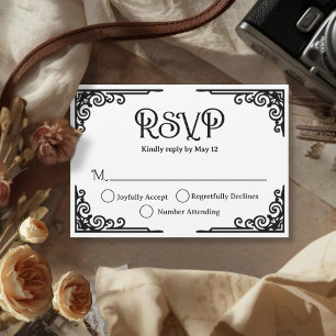  Cinematic Vintage Black White Wedding  RSVP Card