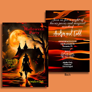 Cinematic witch and cat silhouette Halloween Party Invitation