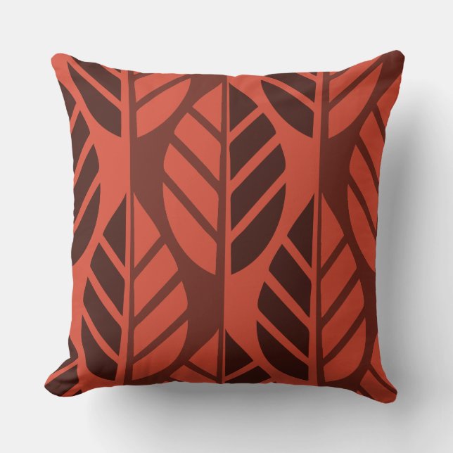 Cinnabar Red Leaves Pattern Throw Pillow (Front)