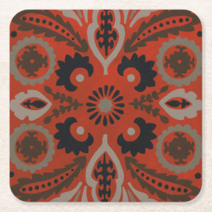Cinnabar Suzani II Square Paper Coaster