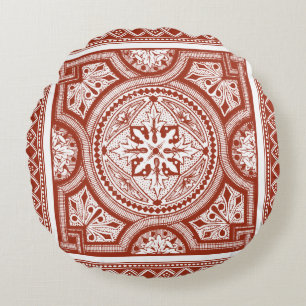 Cinnabar Woodblock IV Round Pillow