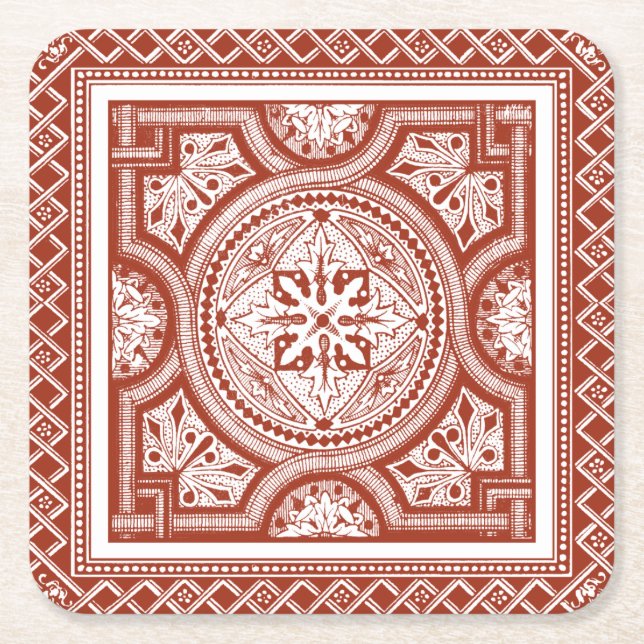 Cinnabar Woodblock IV Square Paper Coaster (Front)