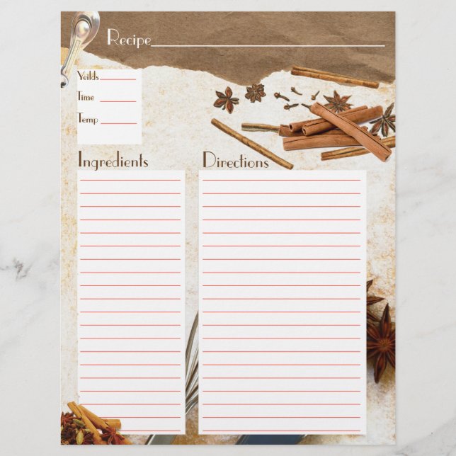 Cinnamon and Spices Recipe Insert (Front)