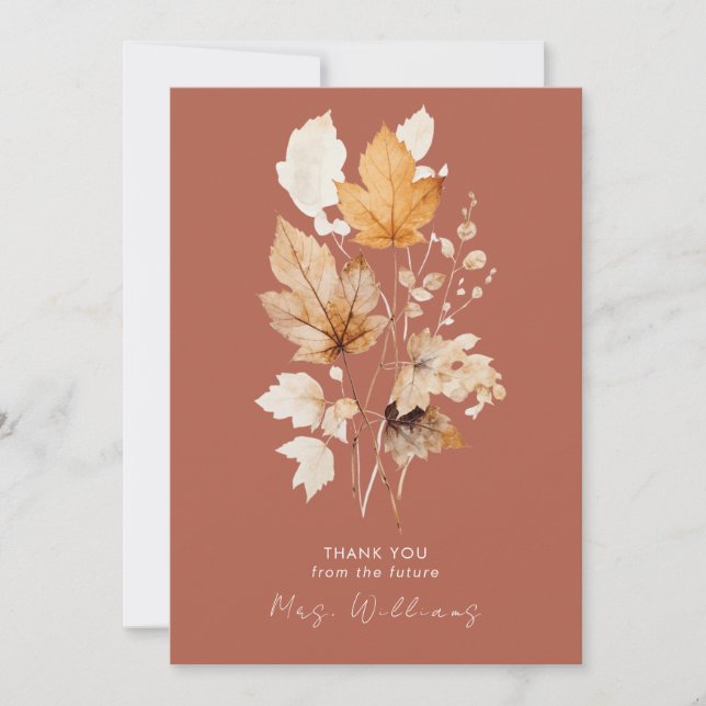 Cinnamon Autumn Leaves Bridal Shower Thank You Invitation (Front)