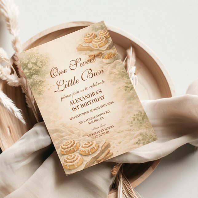 Cinnamon Bakery Little Bun 1st Birthday Invitation (Creator Uploaded)