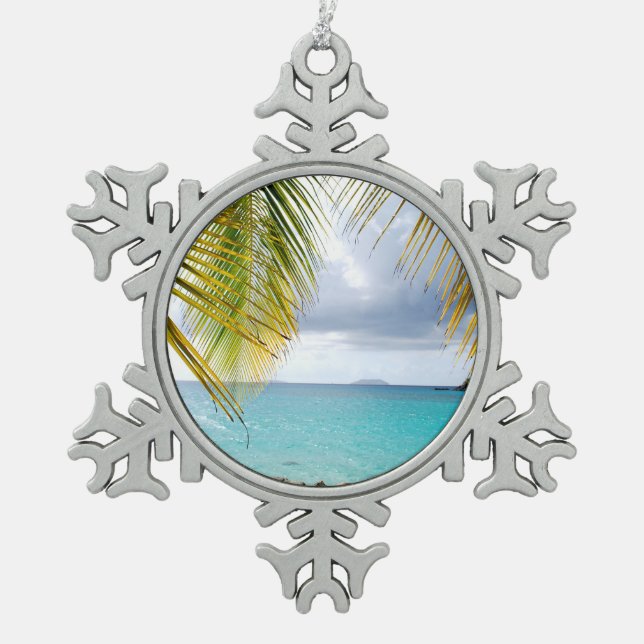 Cinnamon Bay, St. John USVI Snowflake Pewter Christmas Ornament (Front)