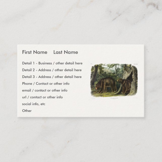 Cinnamon Bear from Audubon's Quadrupeds Business Card (Front)