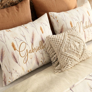 Cinnamon Boho Meadow Watercolor Custom Monogram  Pillowcase