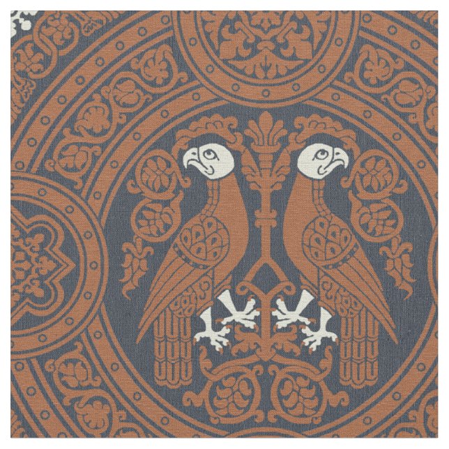Cinnamon-Brown Byzantine Birds Fabric (Close Up)