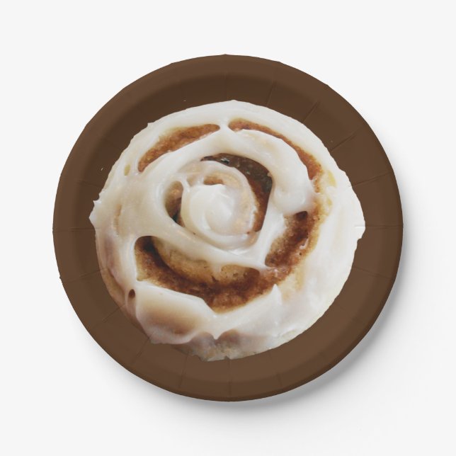 Cinnamon Bun with Icing Paper Plate (Front)