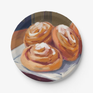 Cinnamon Buns Bakery Painting Paper Plate