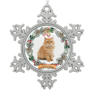 Cinnamon Cat Photo Personalized Snowflake Christma Pewter Christmas Ornament