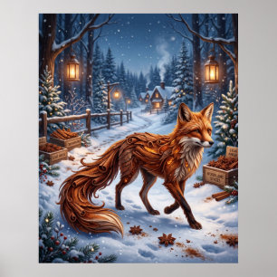 Cinnamon Fox Winter Forest Poster