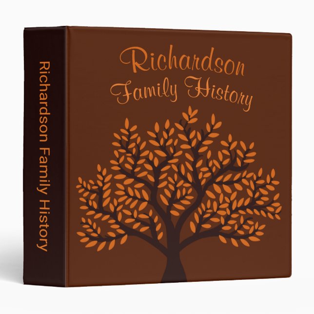 Cinnamon Leaves Dark Brown Family Genealogy Binder (Front/Spine)