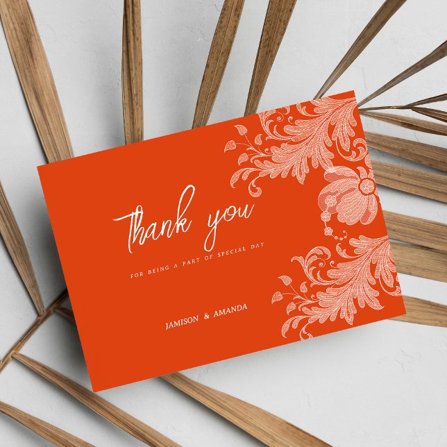 Cinnamon orange white floral lace Thank You Invitation (Cinnamon orange white floral lace Thank You )