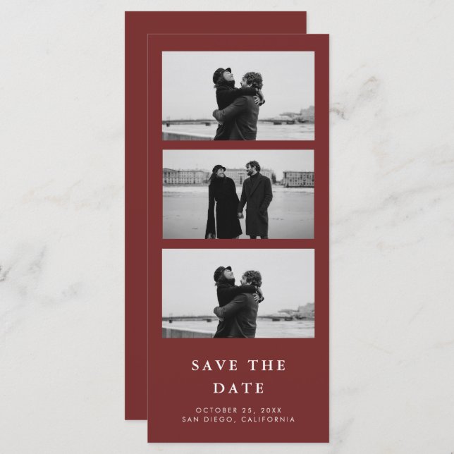 Cinnamon Red Photo Strip QR Code Wedding (Front/Back)