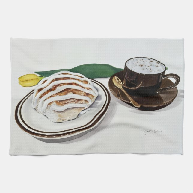 Cinnamon Roll and Cappuccino Kitchen Towel (Horizontal)