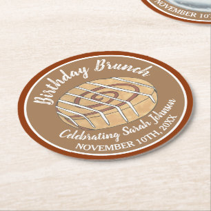 Cinnamon Roll Bun Pastry Birthday Party Brunch Round Paper Coaster