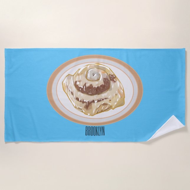 Cinnamon roll cartoon illustration  beach towel (Front)