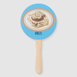Cinnamon roll cartoon illustration hand fan