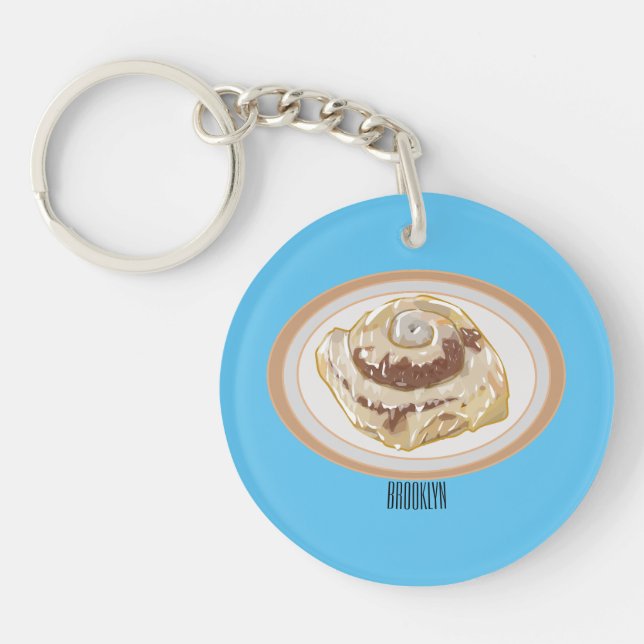 Cinnamon roll cartoon illustration keychain (Front)