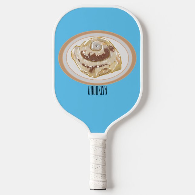 Cinnamon roll cartoon illustration  pickleball paddle (Front)