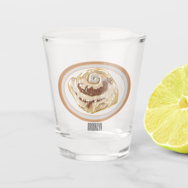 Cinnamon roll cartoon illustration shot glass (Front)