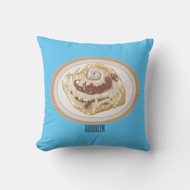 Cinnamon roll cartoon illustration  throw pillow (Front)
